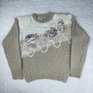 🔥NWT Needles & Yarn KMart Foral Applique Embroider Sweater Cottage Grannycore M
